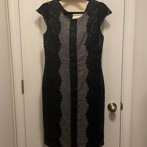 Women’s Betsey Johnson Gray and Black Lace Midi dress. Size 6.